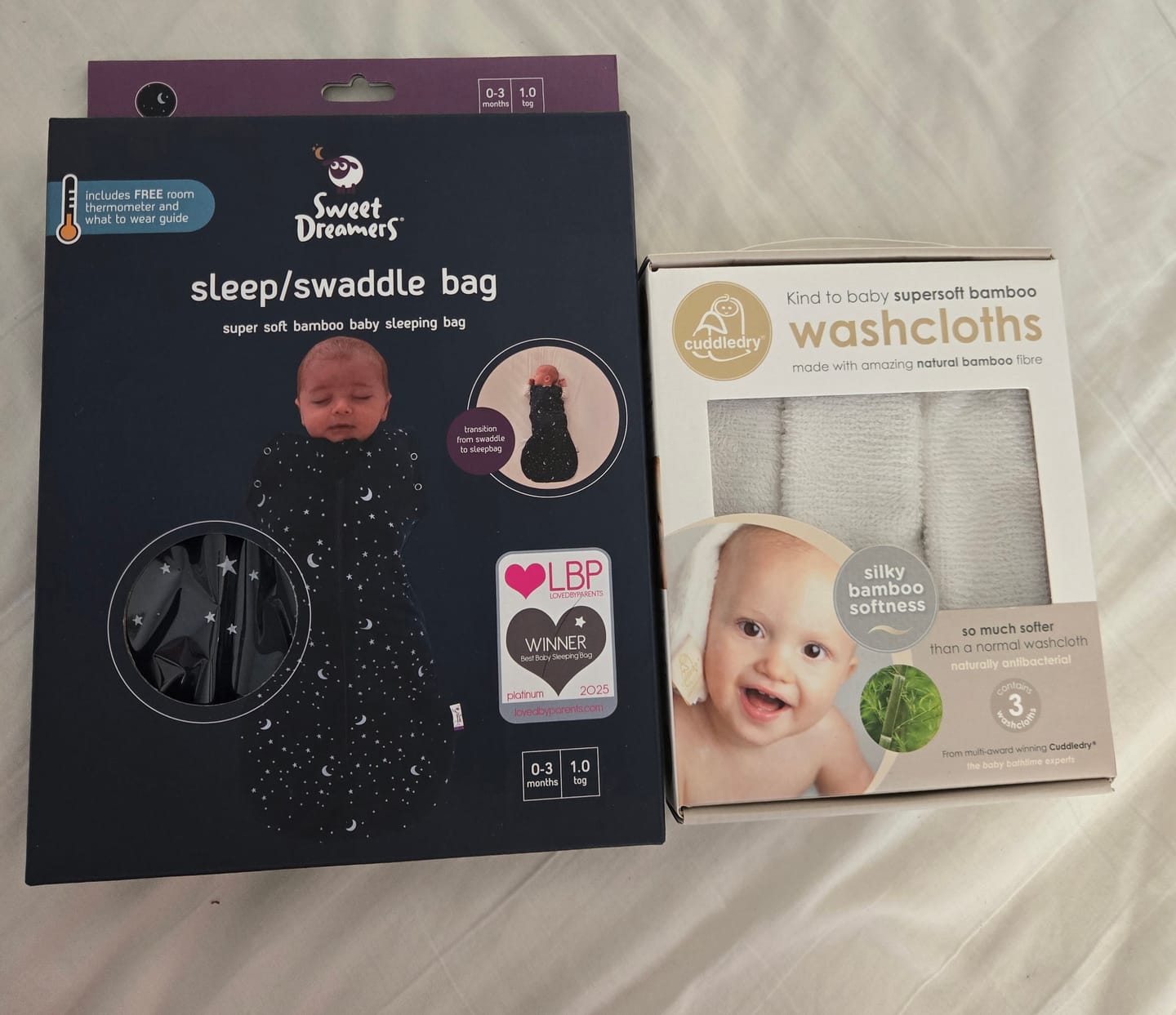 Customer photo review of sleep swaddle bag blue moon and stars | Newborn | 1 Tog
