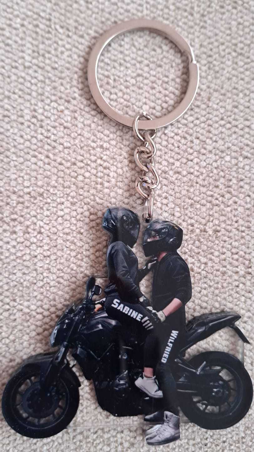 Customer photo review of Motorbike Couple - Personalized Acrylic Keychain - Gift For Couple, Motorbiker