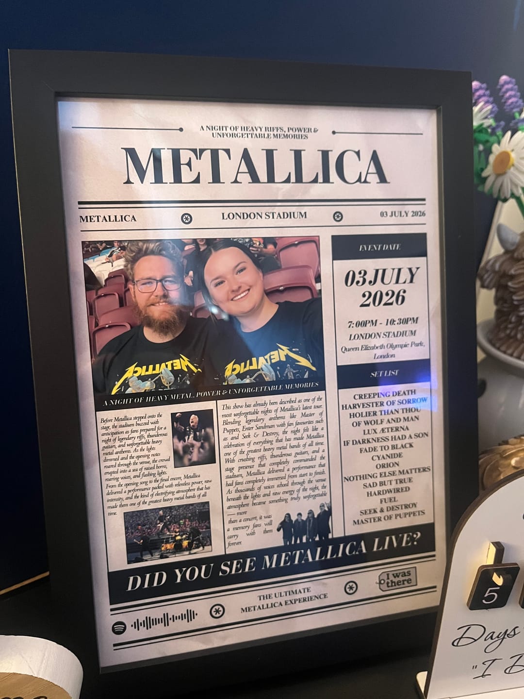 Customer photo review of Metallica - Personalised Newspaper Style Concert Poster
