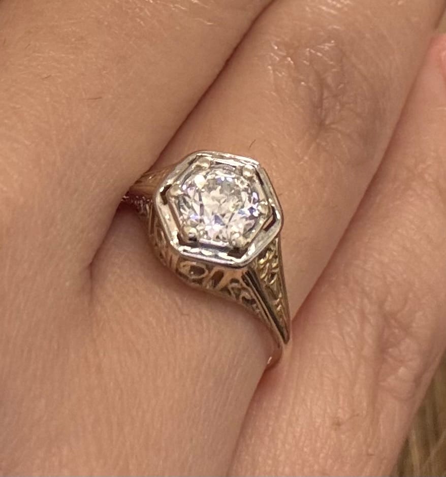 Customer photo review of Antique Art Deco 14k Yellow & White Gold .74ct Old European Cut Diamond Ring 7.00