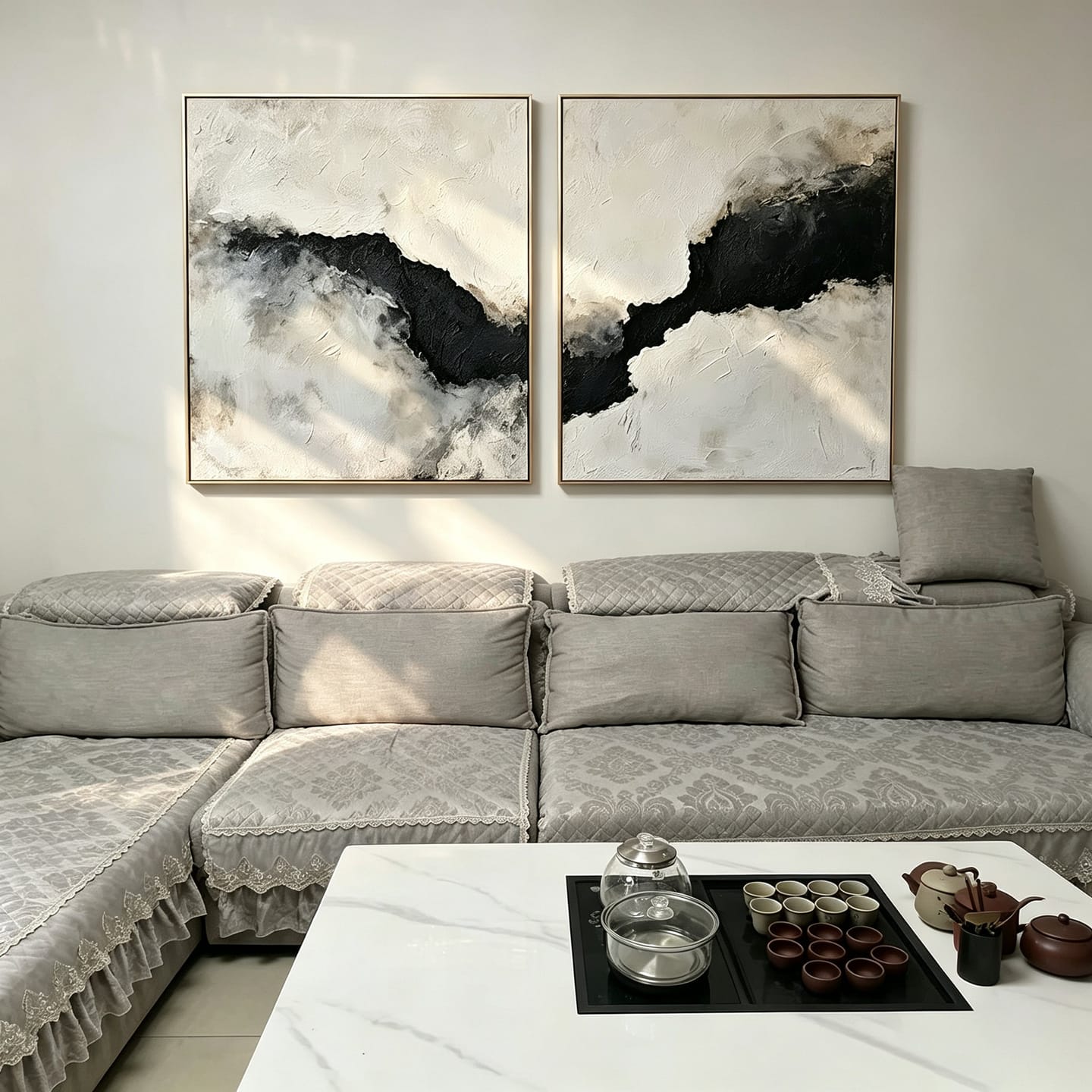 Customer photo review of Shadow Rift-Abstract Diptych Painting