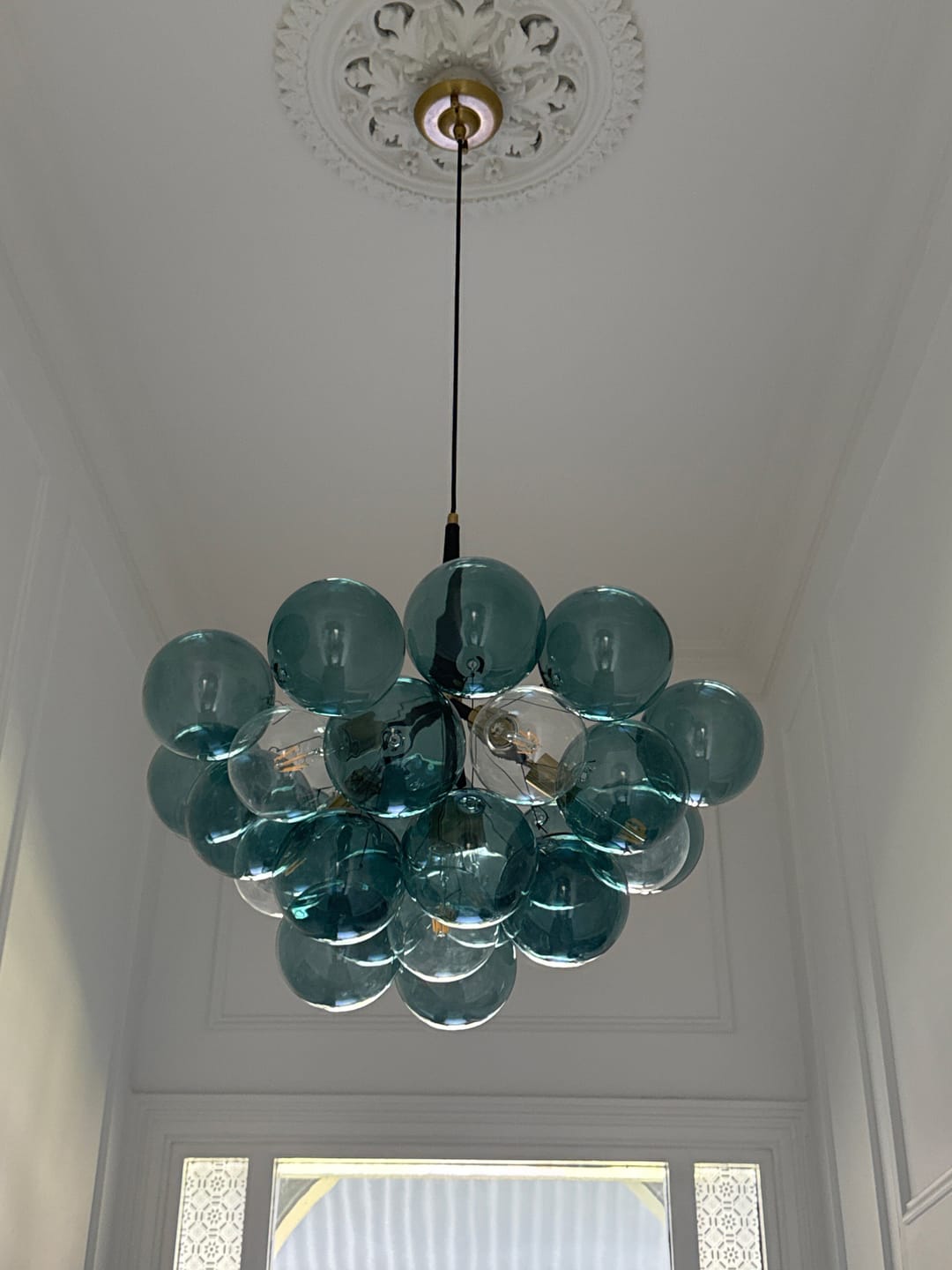 Customer photo review of Gorgeous 6-Light Sputnik Sphere Blue Glass Bubble Chandelier