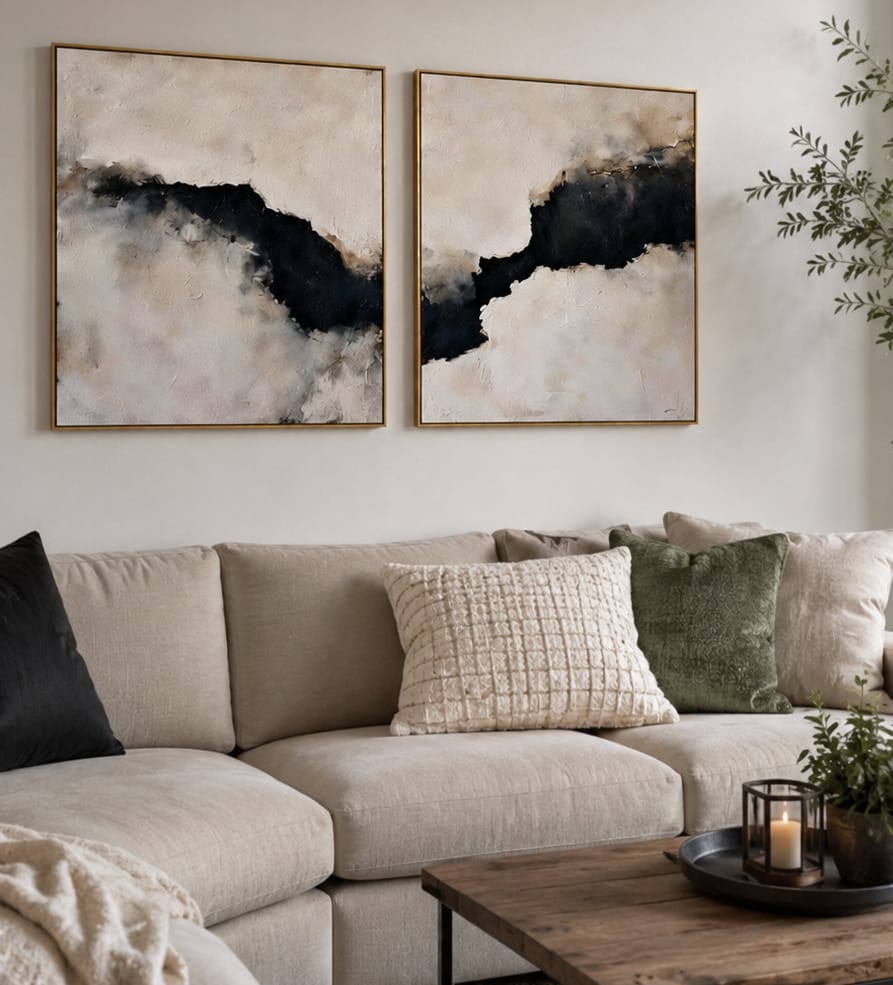 Customer photo review of Shadow Rift-Abstract Diptych Painting