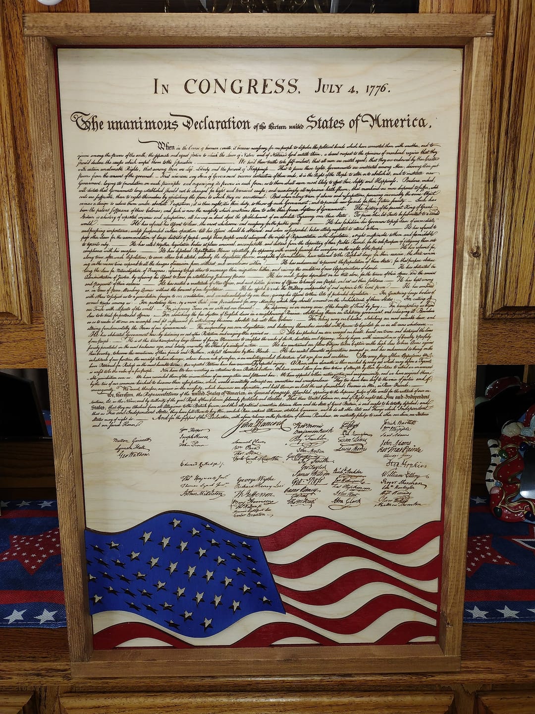 Customer photo review of Declaration of Independence & Flag Design | Patriotic Laser Engraved & Framed Wall Art
