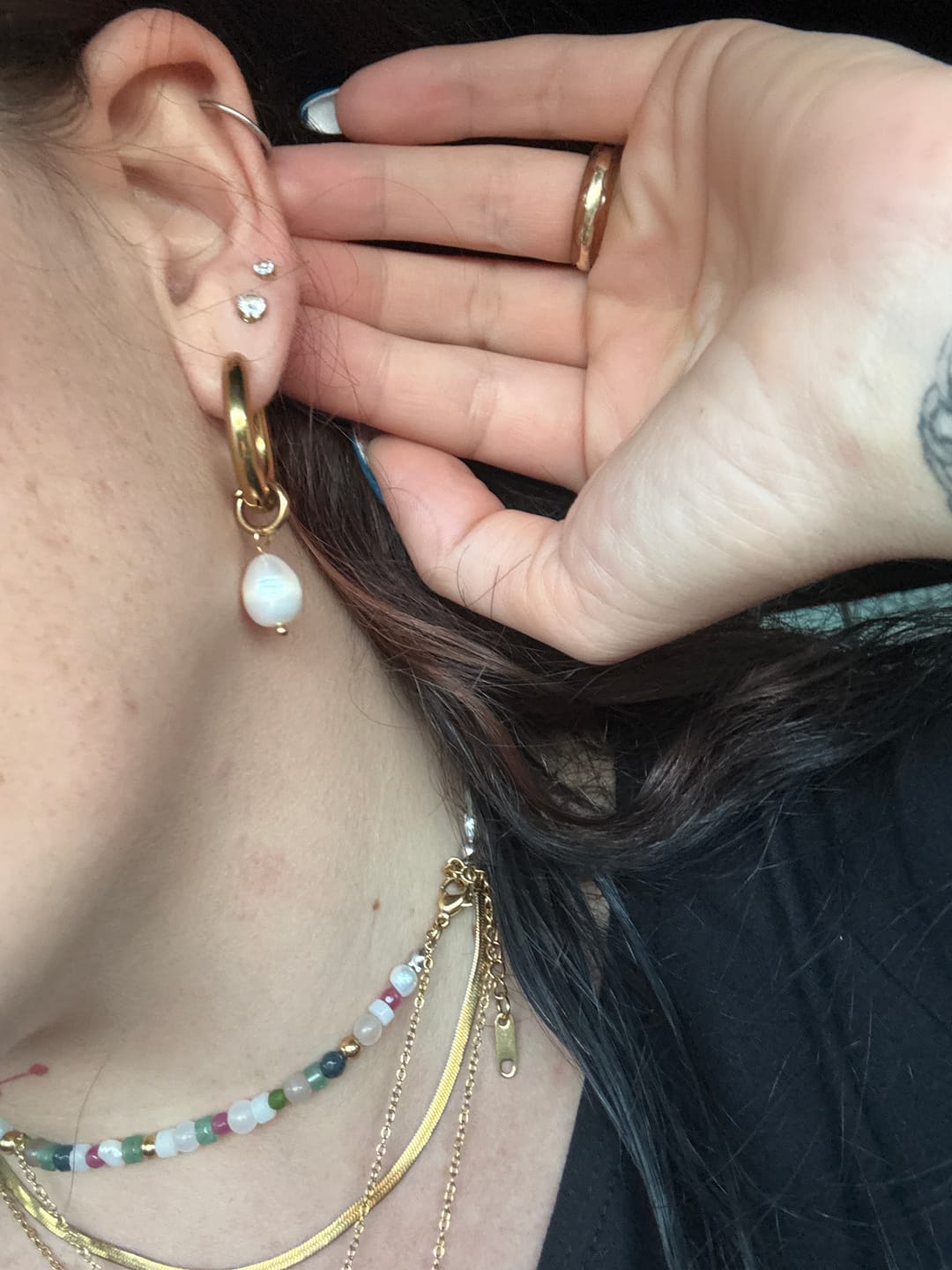Customer photo review of Bethany Pearl Drop Hoop (Bundle)