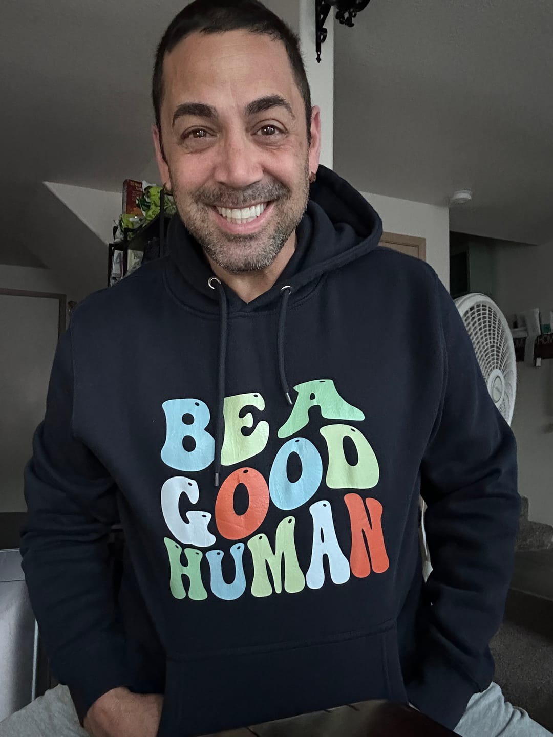 Customer photo review of Be A Good Human Groovy Hoodie