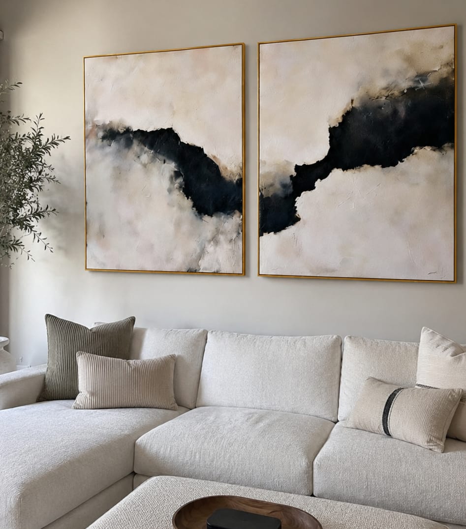 Customer photo review of Shadow Rift-Abstract Diptych Painting