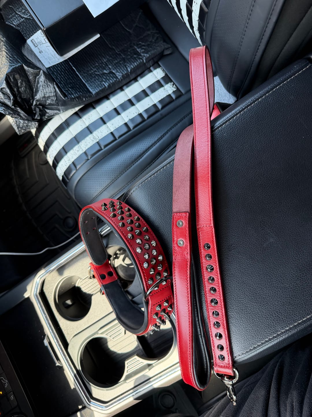 Customer photo review of Hand Made Leather Dog Collar - Ruthless Red & Black (Wide Fit)