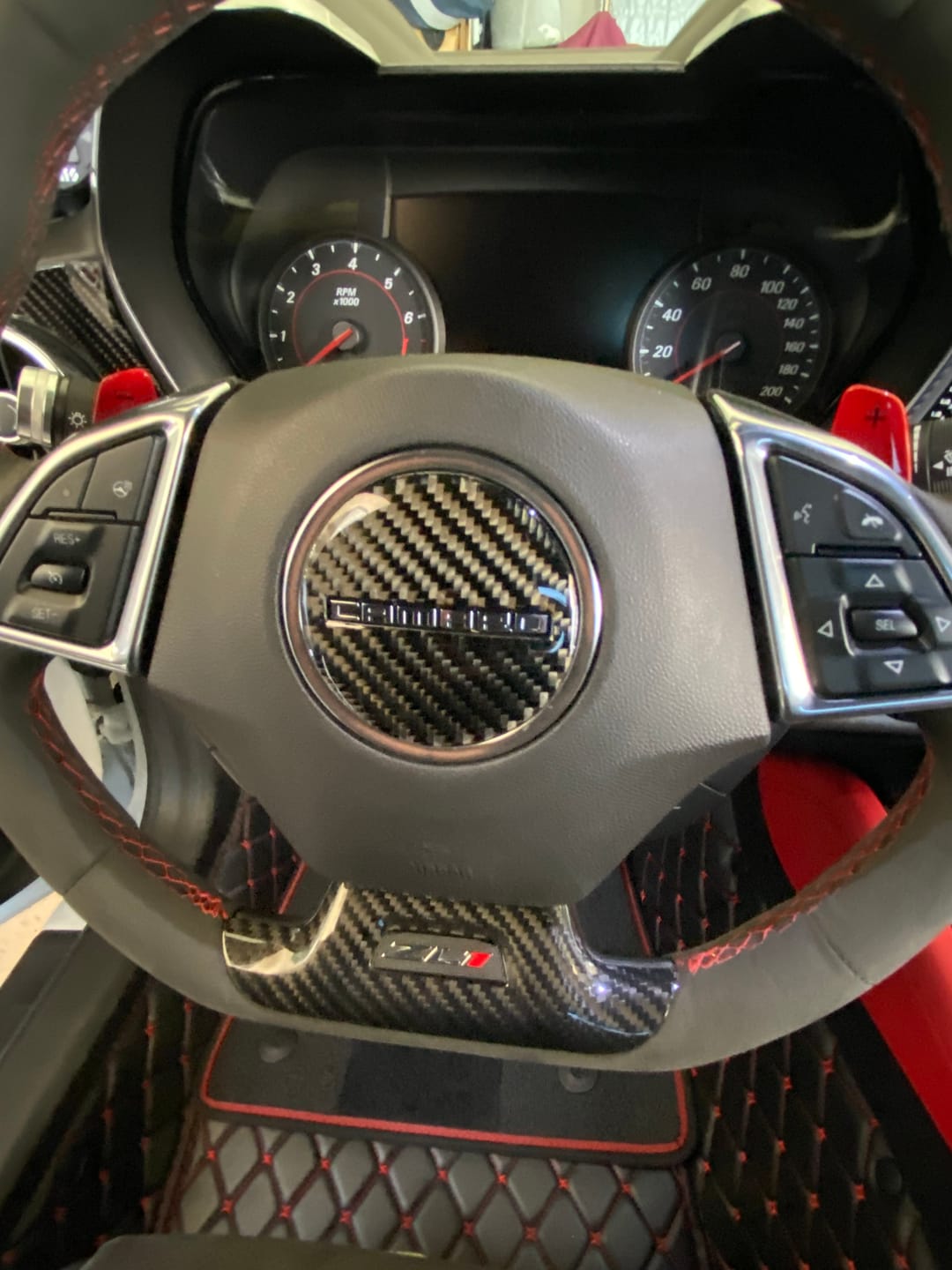 Customer photo review of Camaro 2016-2024 Carbon Fiber Steering Wheel Airbag Center Overlay