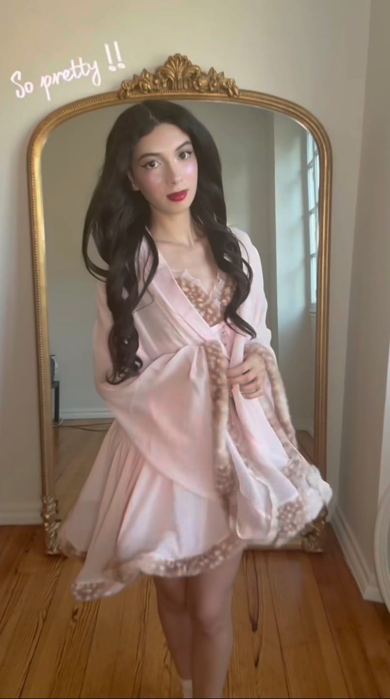 Customer photo review of Bambi Princess Fur Chiffon Robe (Pink)