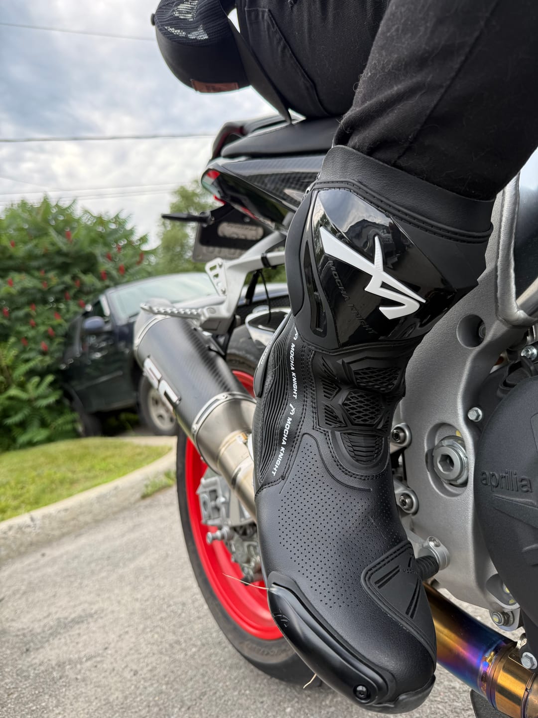 Customer photo review of Black Motorcycle Riding Boots