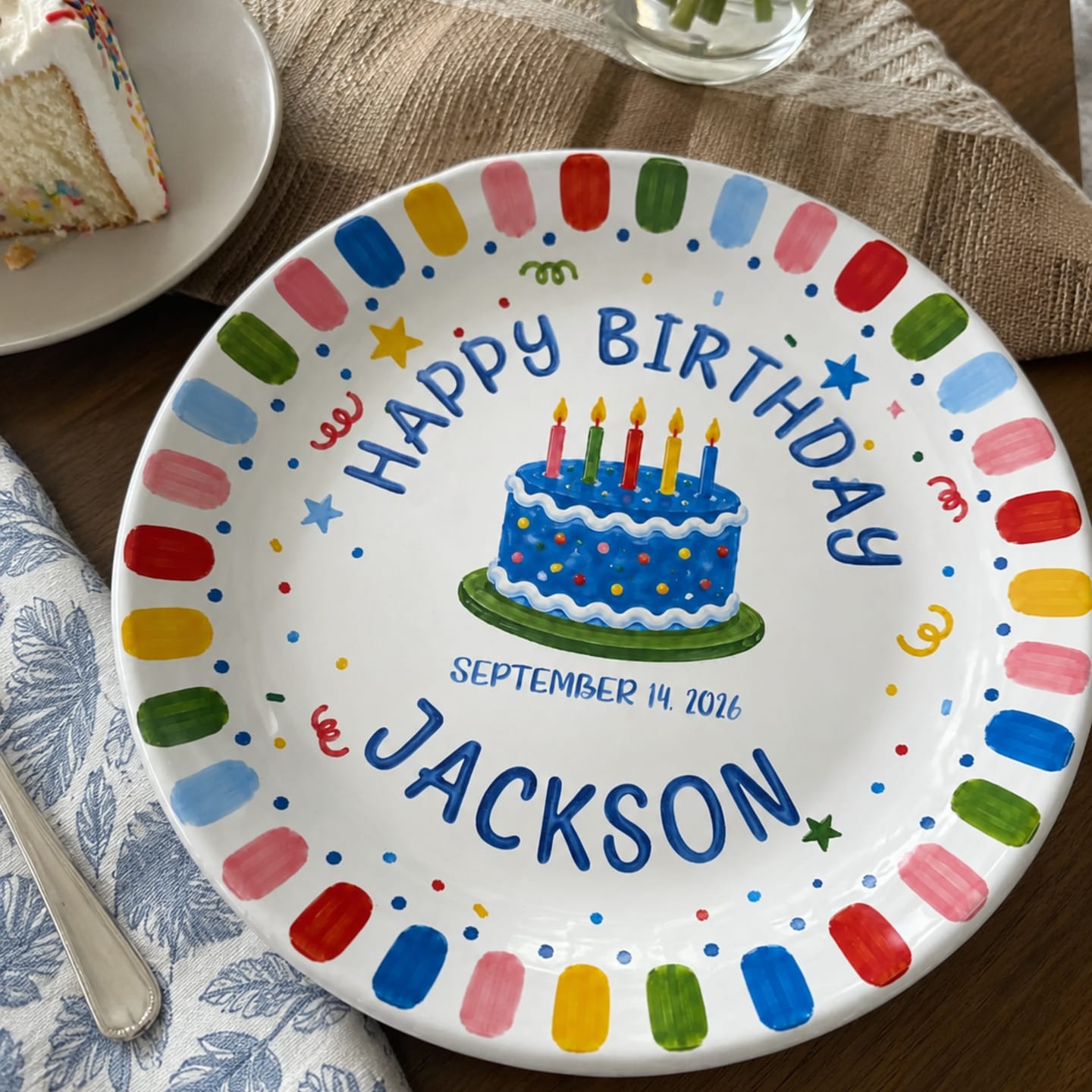 Customer photo review of Rainbow Confetti Birthday Cake Personalized Birthday Plate P528OTA0