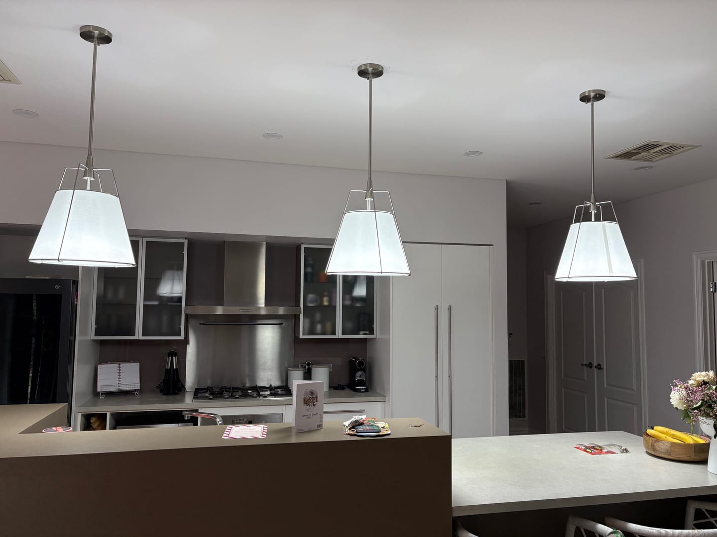 Customer photo review of Contemporary 4-Light Conical Linen Tapered Pendant Light