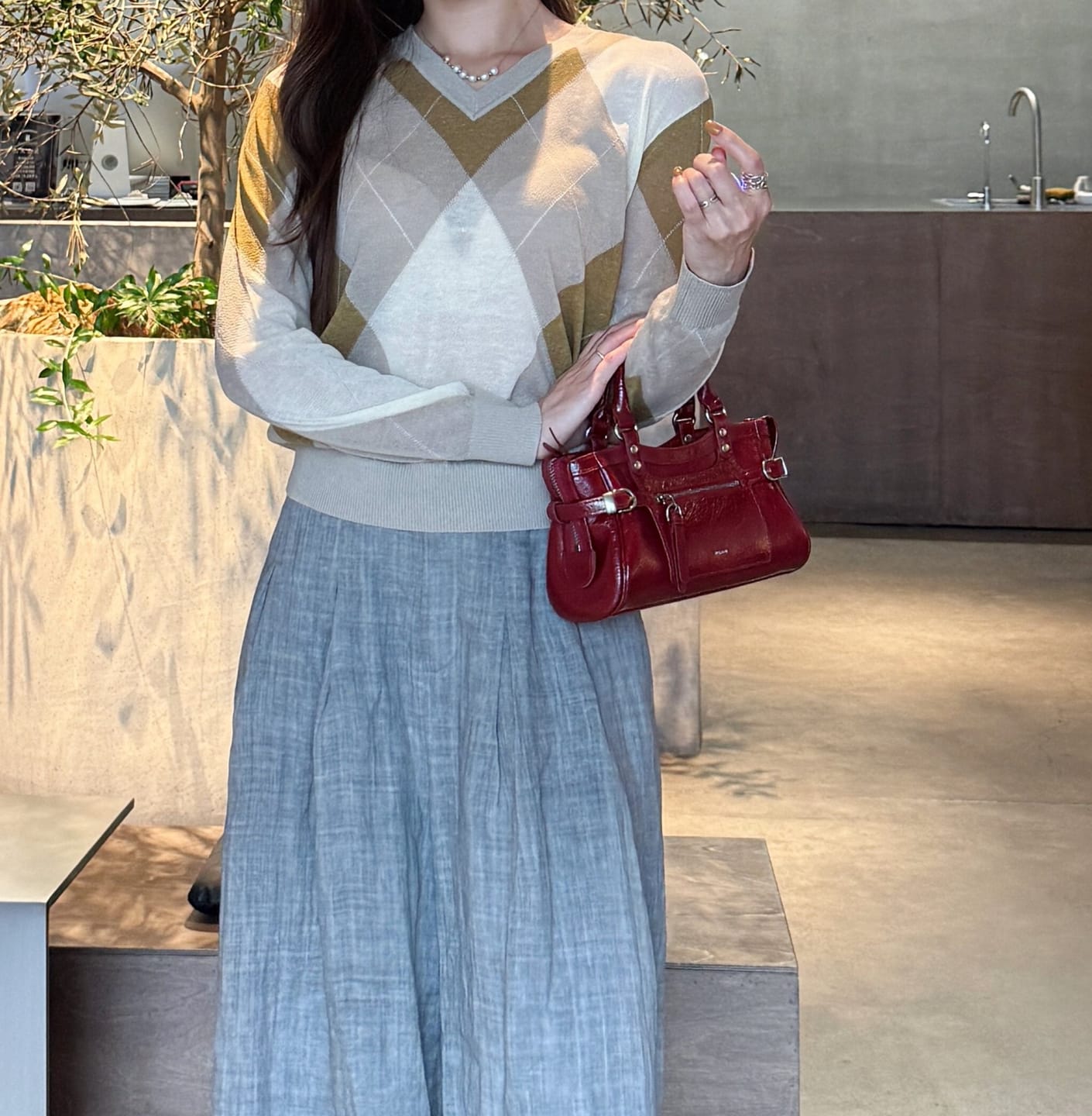 Customer photo review of LILY Argyle V-Neck Knit Sweater