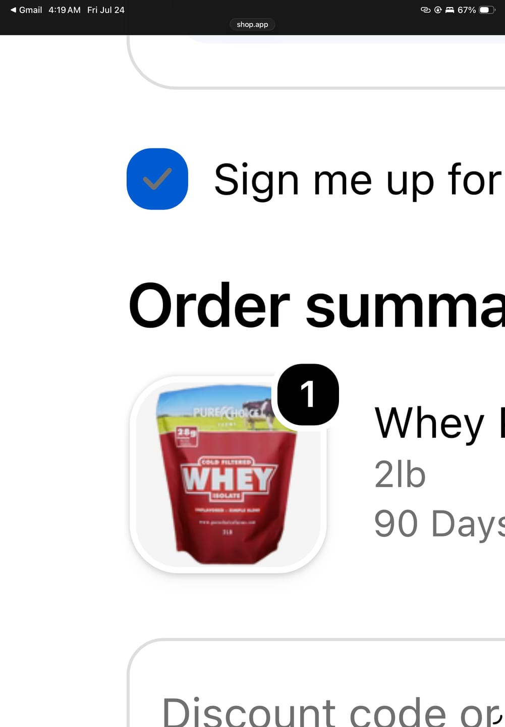 Customer photo review of Whey Protein Isolate Unflavored