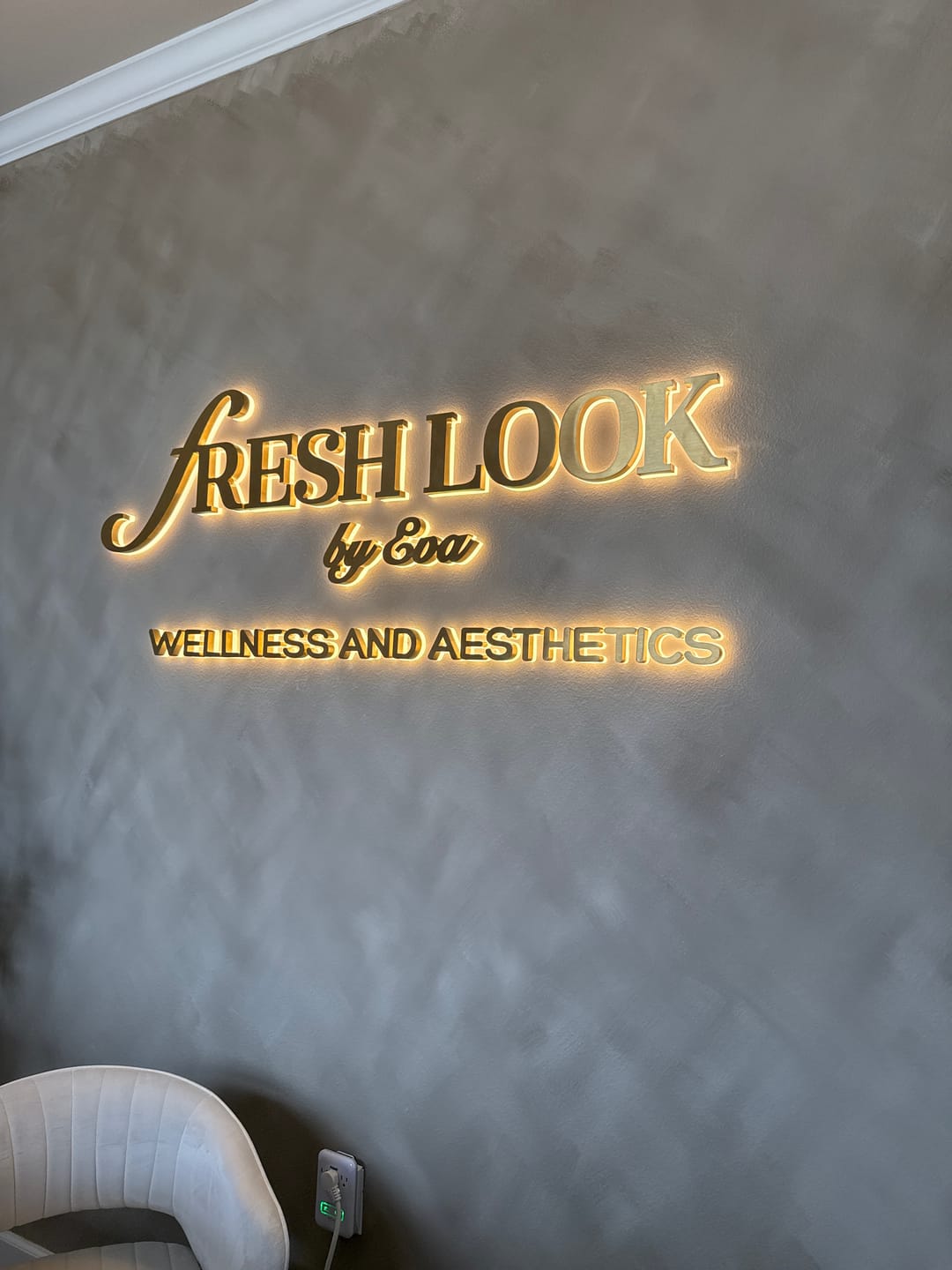Customer photo review of 2 Custom 3D Gold Metal Backlit Signs For Eva