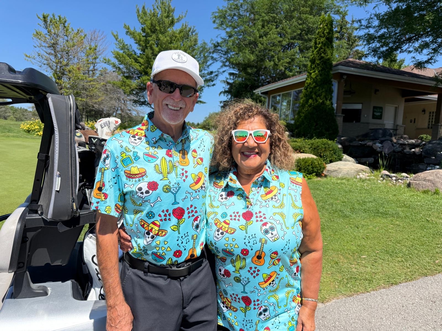 Golf Polo Couple Family set Fiesta Time Skull flower tournament golf outfit inspiration from Golf Gentry