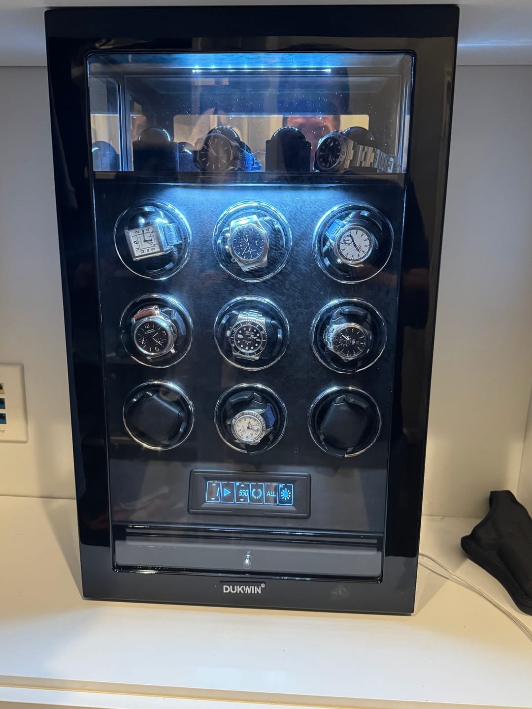 Customer photo review of 9 Watch Winders with Extra 4 Watches Storage LCD Remote Control Fingerprint Lock, Black | Free Shipping