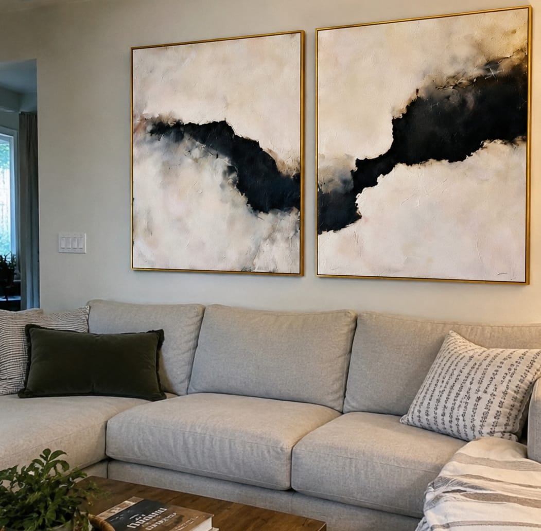 Customer photo review of Shadow Rift-Abstract Diptych Painting