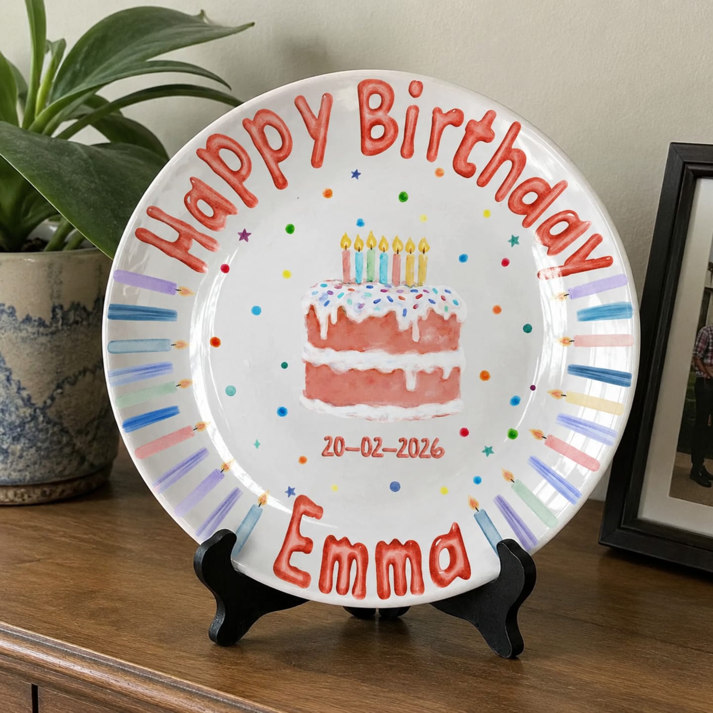 Customer photo review of Colorful Candle Border and Sprinkle Cake Personalized Birthday Plate P411QLF0a1