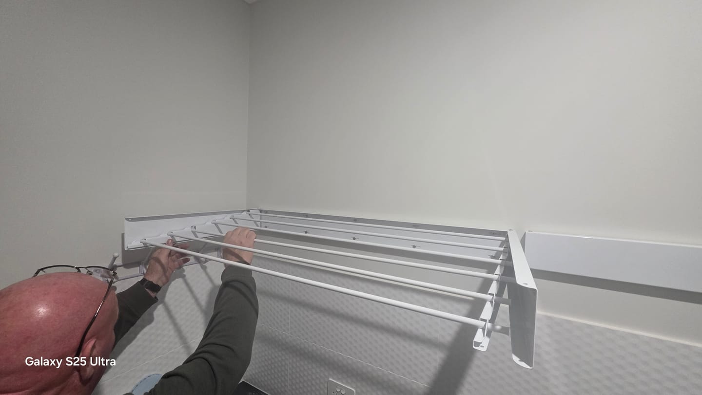 Customer photo review of Wall Mounted Drying Rack - Foldable Indoor and Outdoor Drying Rack