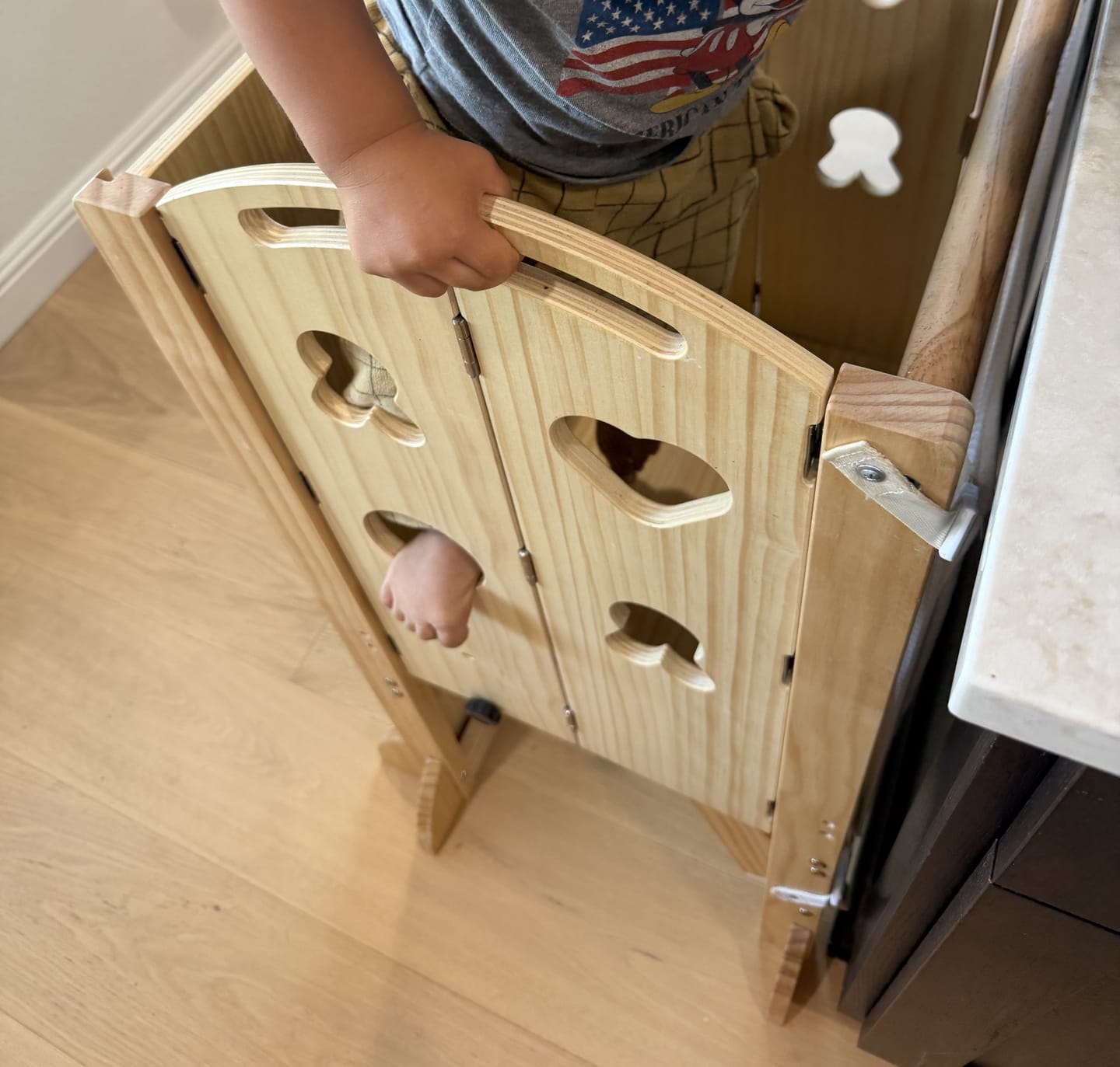 Customer photo review of Laurel 4-in-1 Foldable Kitchen Tower, Step Stool, Slide & Chalkboard for Toddlers
