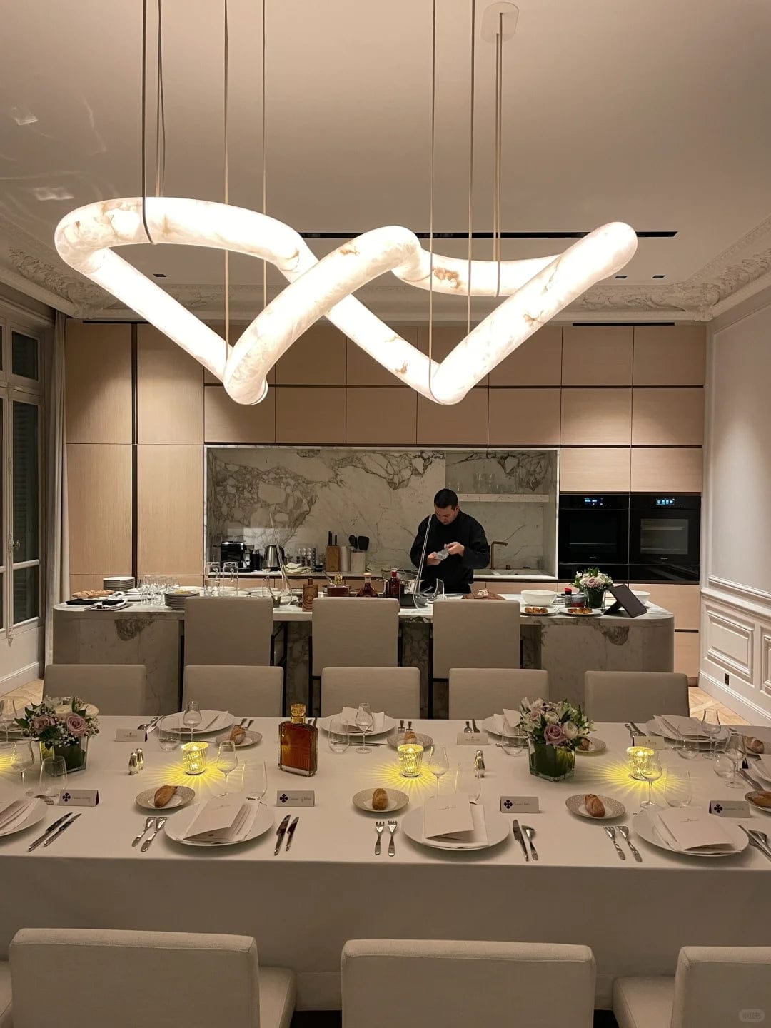 Customer photo review of Streamlined Alabaster Linear And Curved Chandelier