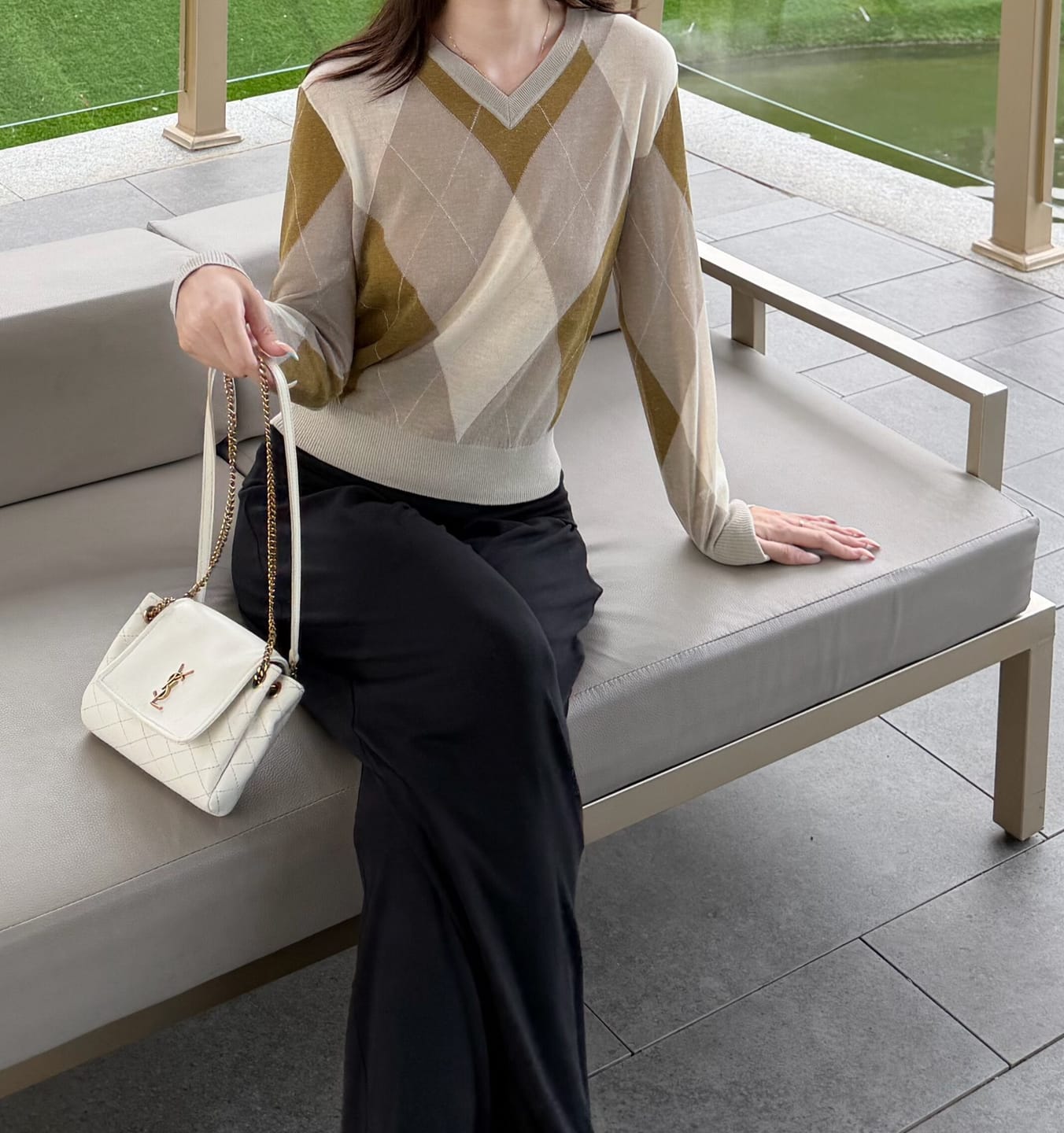 Customer photo review of LILY Argyle V-Neck Knit Sweater