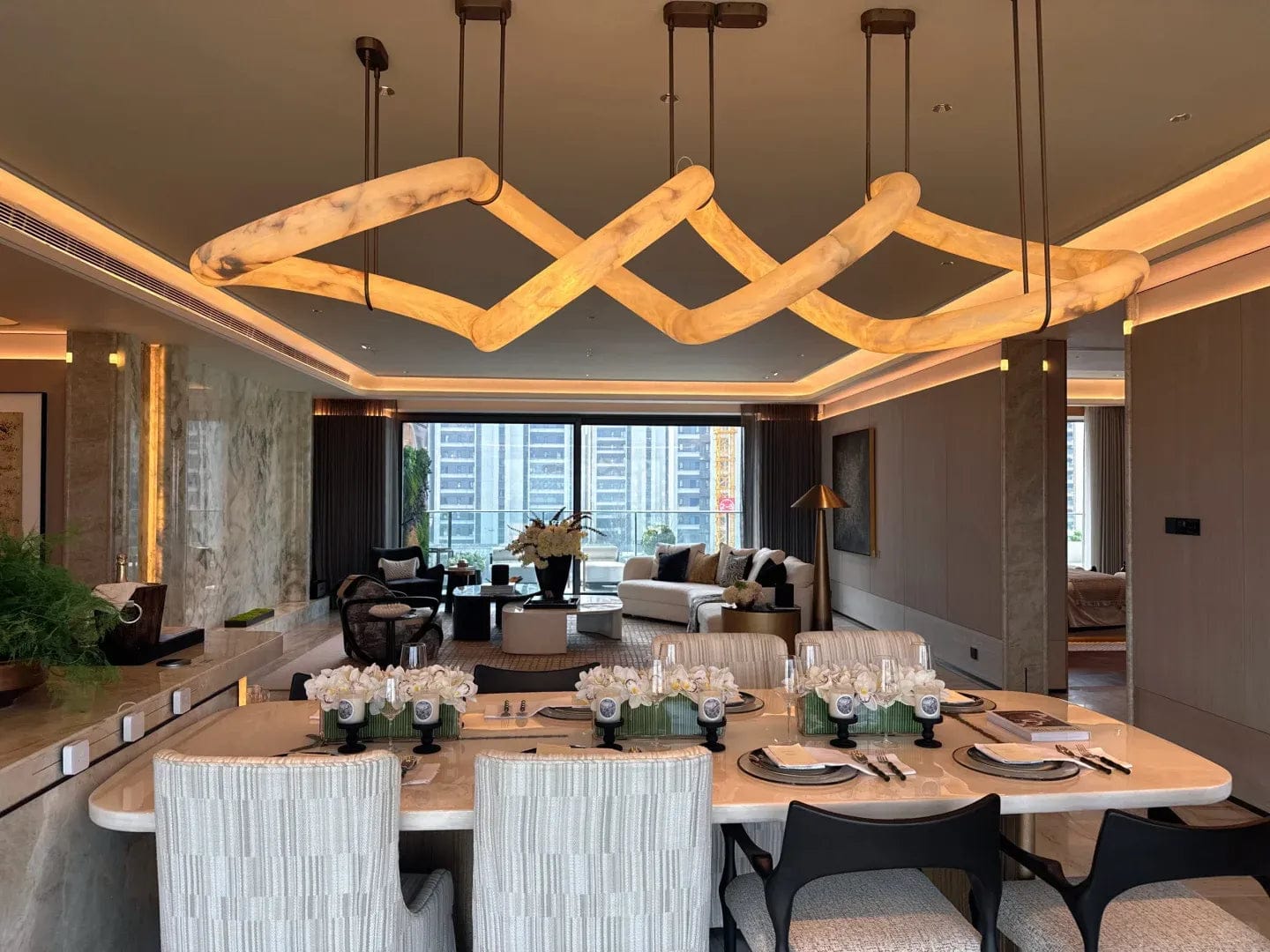 Customer photo review of Streamlined Alabaster Linear And Curved Chandelier