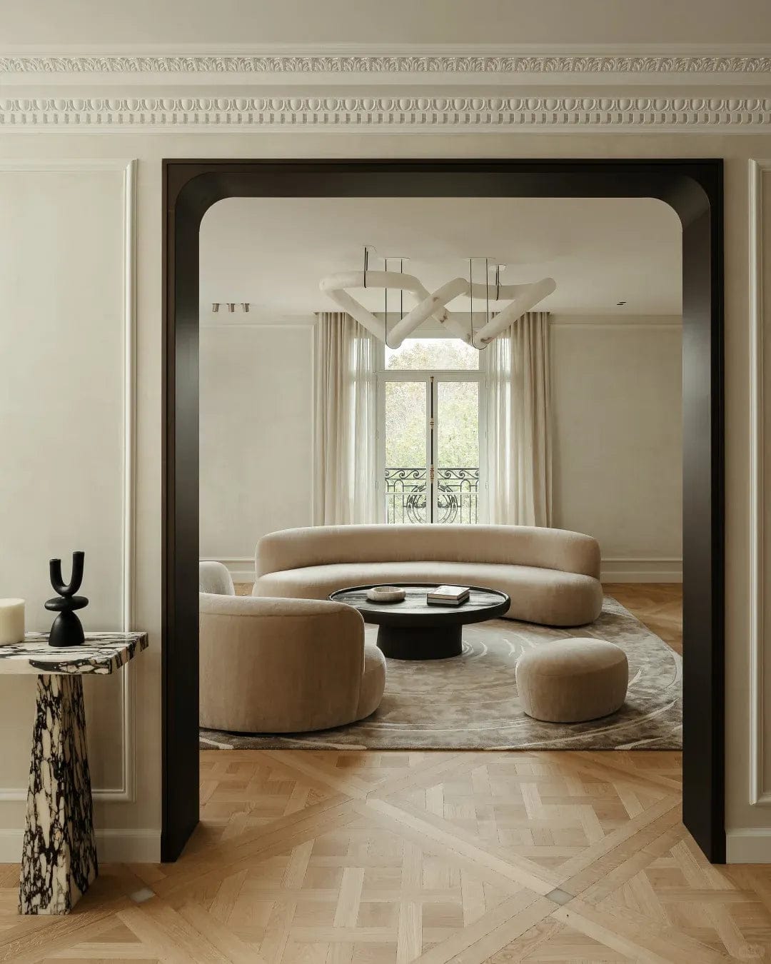 Customer photo review of Streamlined Alabaster Linear And Curved Chandelier