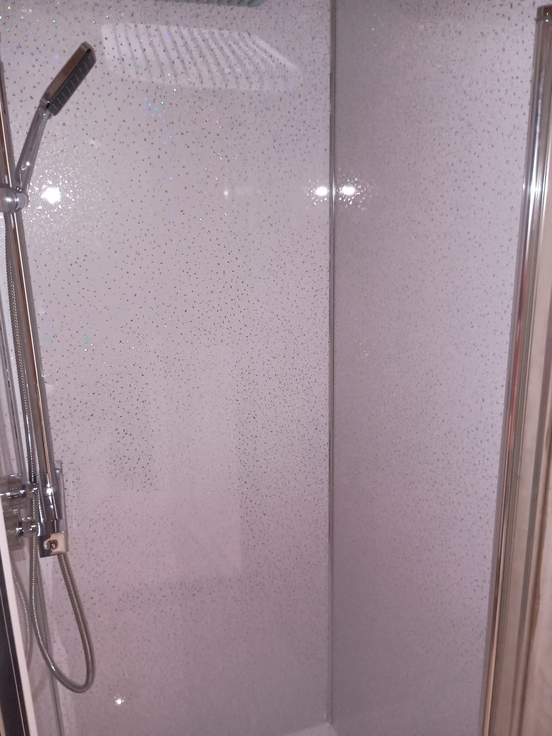 Customer photo review of Premium White Sparkle Gloss Shower Wall Panel – 1M x 2.4M