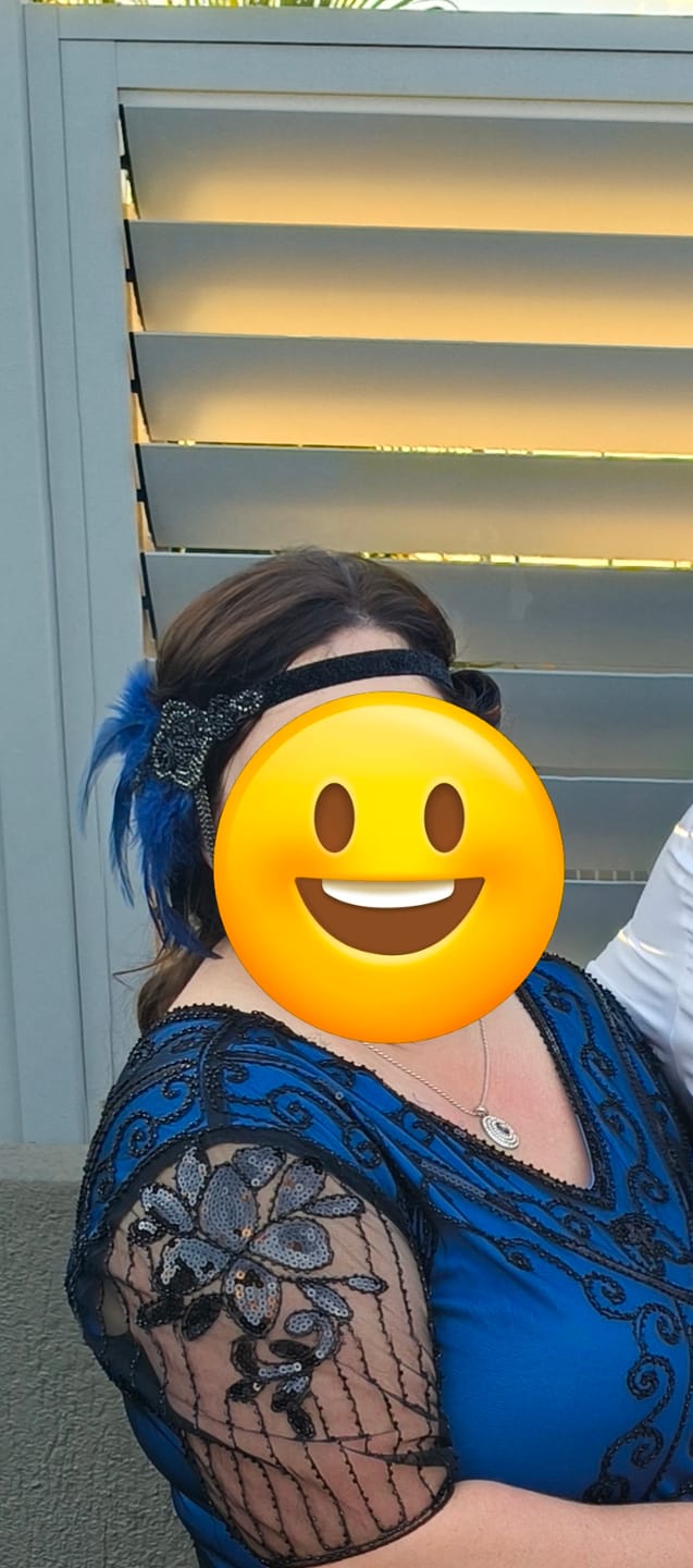 Customer photo review of 1920s Deco & Blue Feather Flapper Headpiece