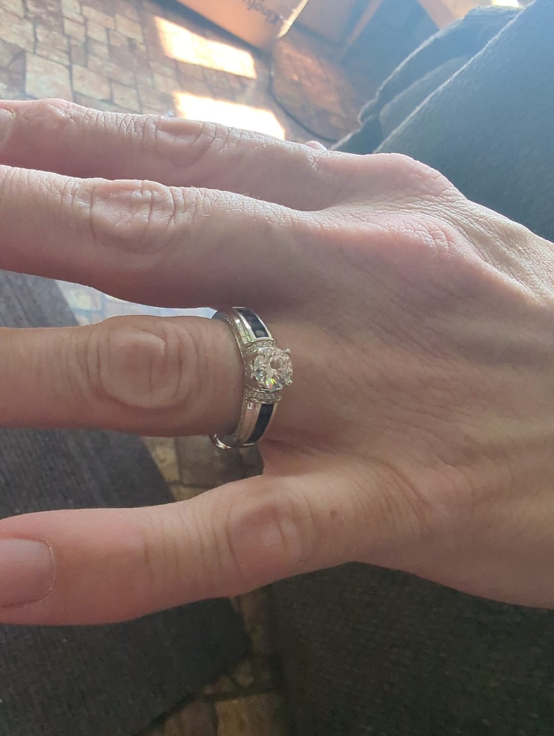 Customer photo review of Moissanite With Channel Set Sapphire Accents Engagement Ring