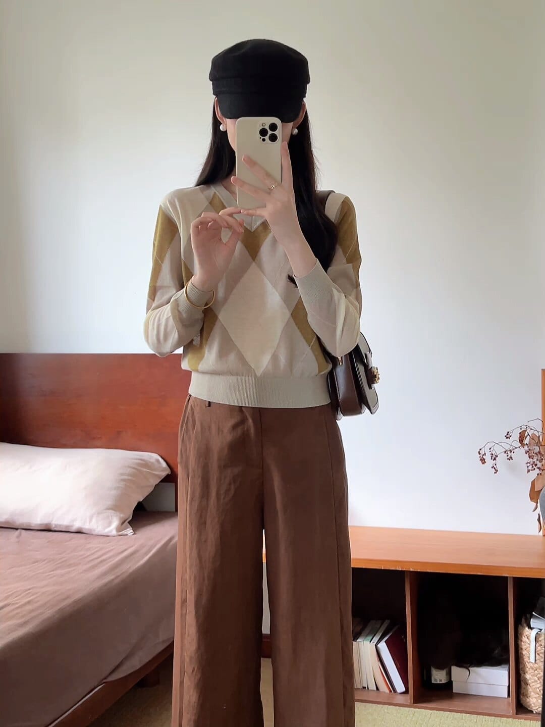 Customer photo review of LILY Argyle V-Neck Knit Sweater