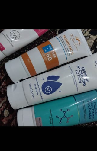 Customer's 24 Hour Glow Pack, showing the facewash, sunblock, and lotion tubes.