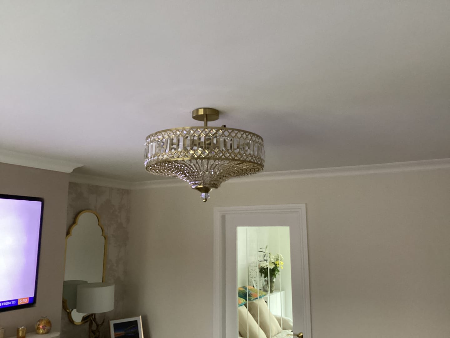 Customer photo review of Carved Crystal Drum Semi Flush Mount