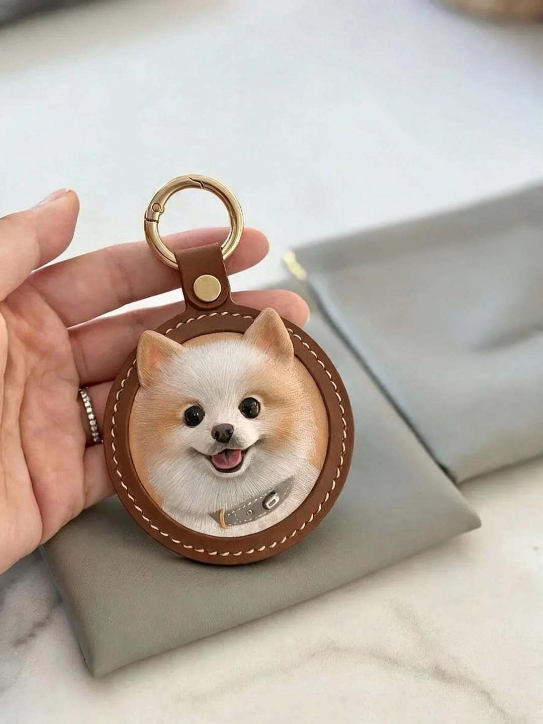 Customer photo review of Custom Pet Portrait Keychain