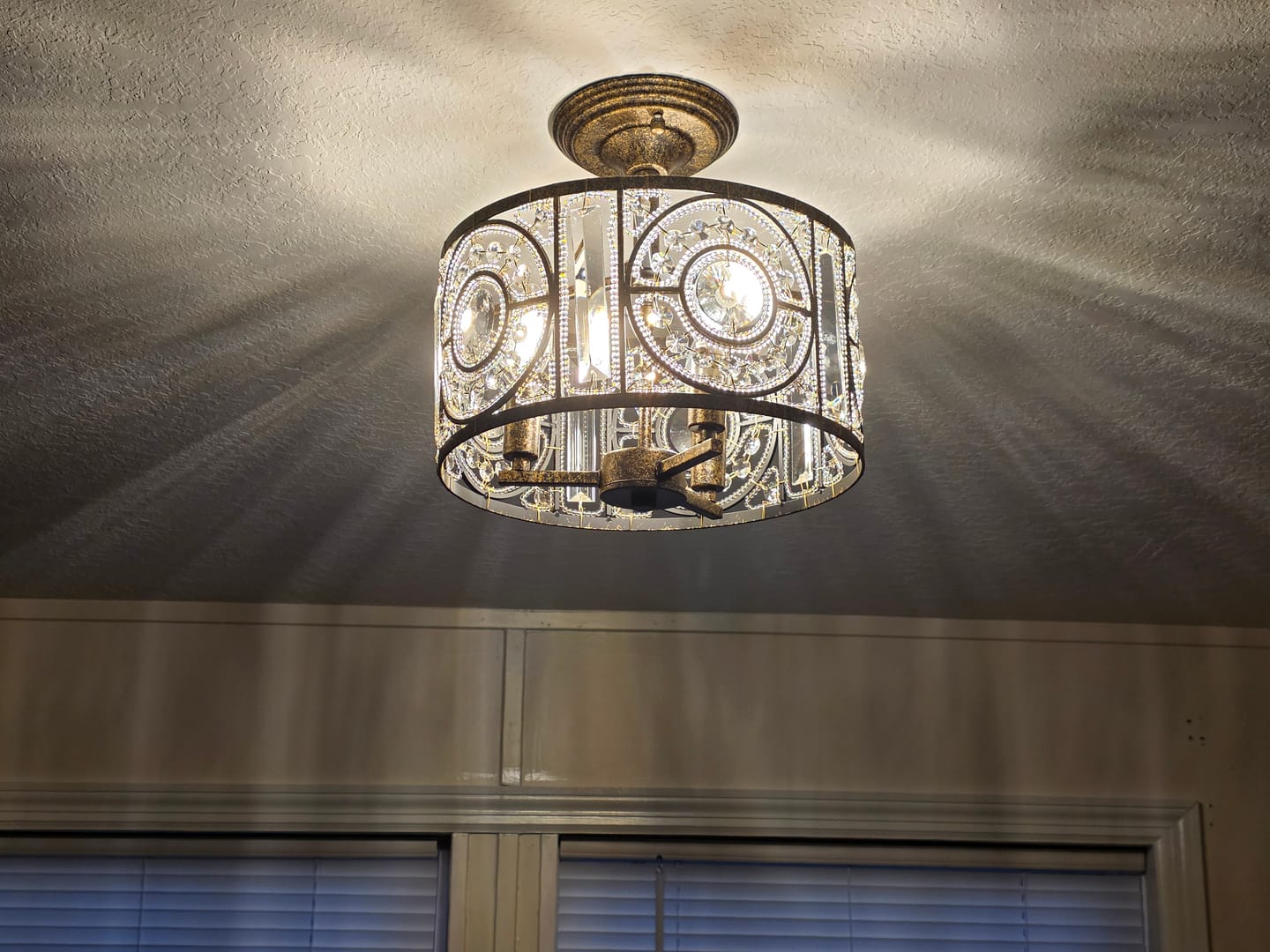 Customer photo review of Luxe Moroccan Antique Crystal Drum Semi Flush Mount