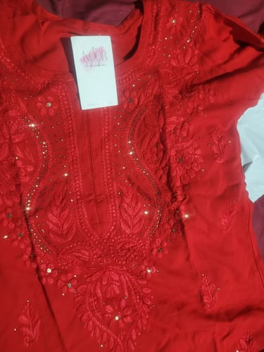 Customer photo review of Red Rayon Mukaish Long Kurta