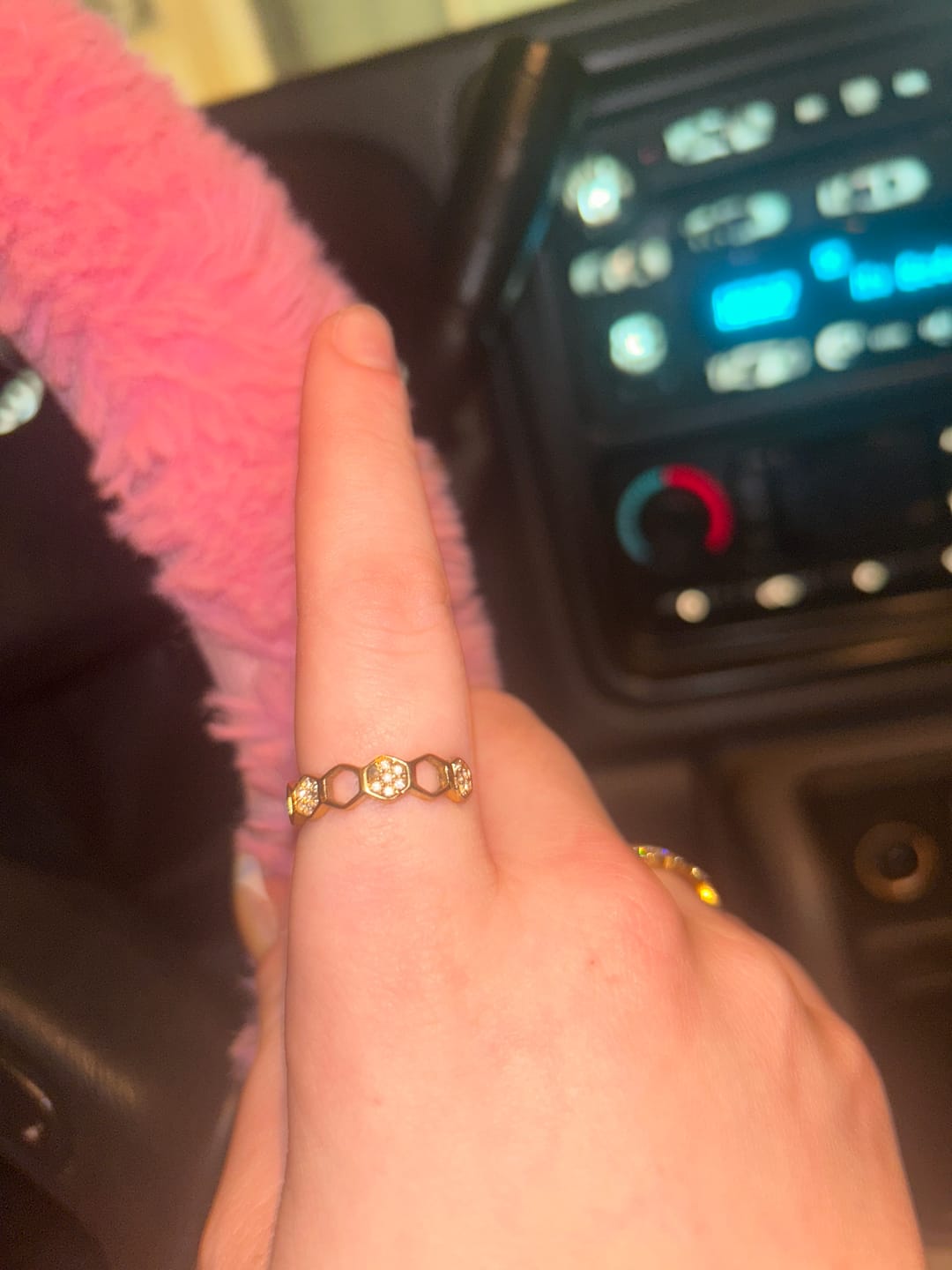 Customer photo review of Gold & Crystal Honeycomb Ring