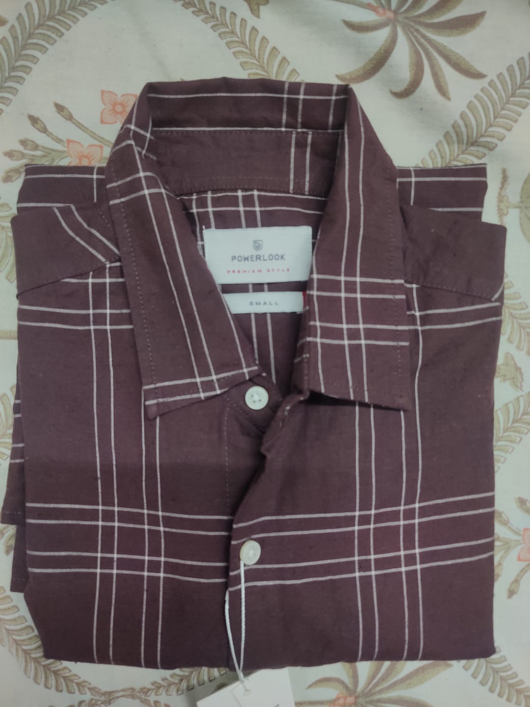 Customer photo review of Brown Linen Blend Checks Shirt 100% Cotton