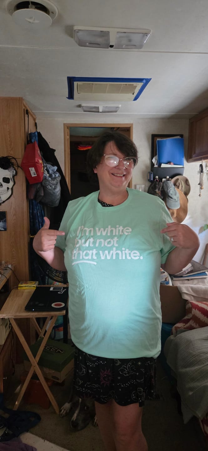 Customer photo review of I’m white but not that white Unisex Tee
