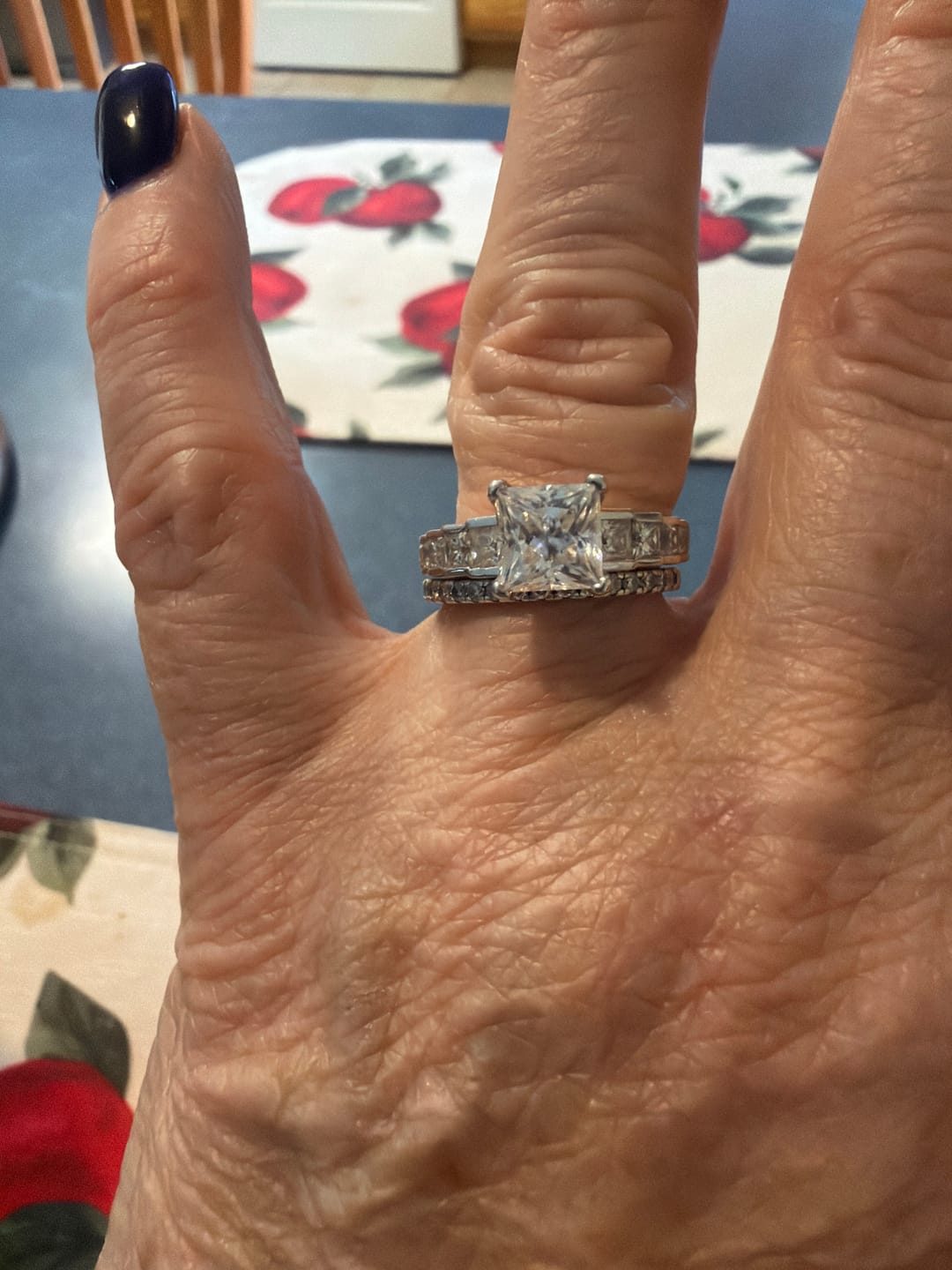 Customer photo review of Princess Cut Moissanite Staircase Channel Set Engagement Ring