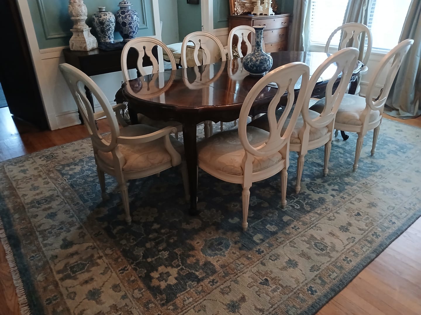 Customer photo review of Ready to Ship Teal And Beige Hand Knotted 9X12 Oushak Wool Rug