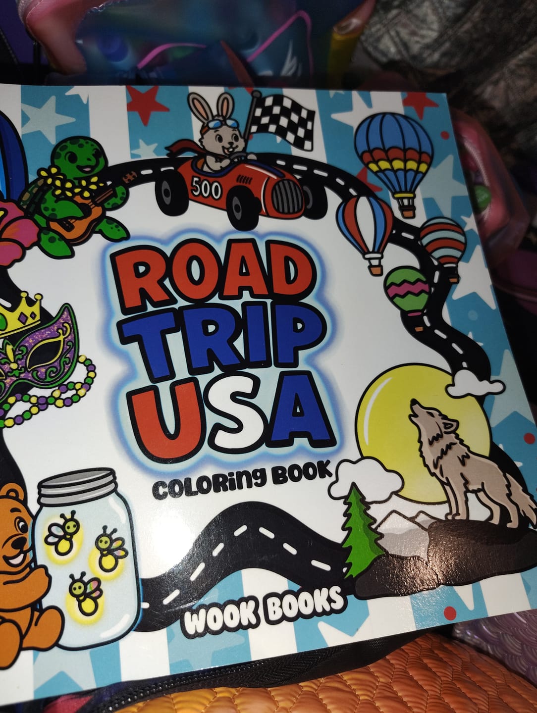 Customer photo review of Road Trip USA Coloring Book & Reusable Protective Sheet by Wook Books