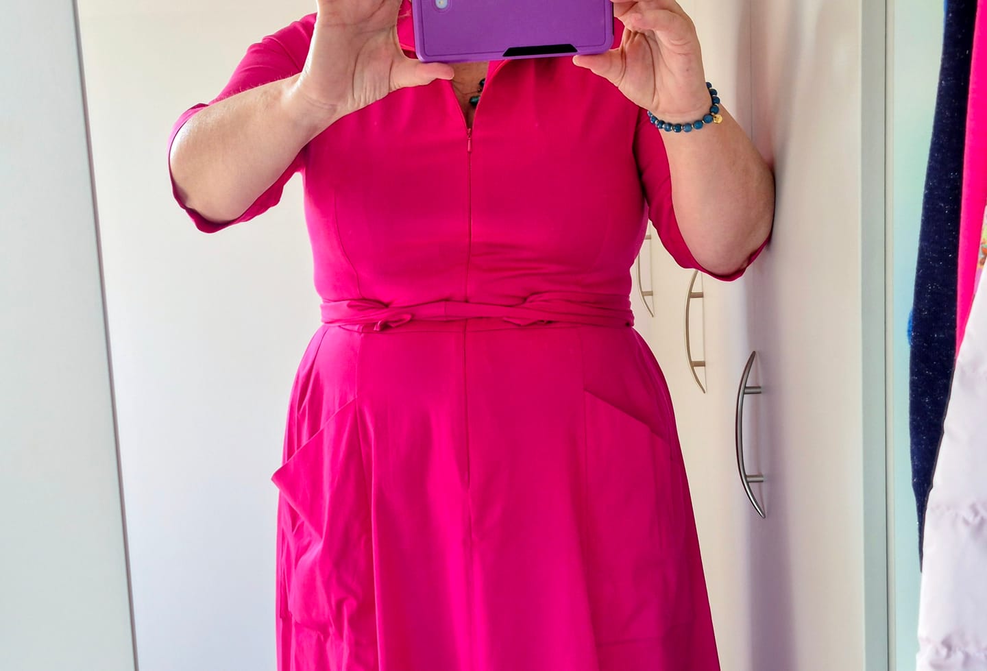 Customer photo review of The 'Zip Pocket' Dress in Fuchsia