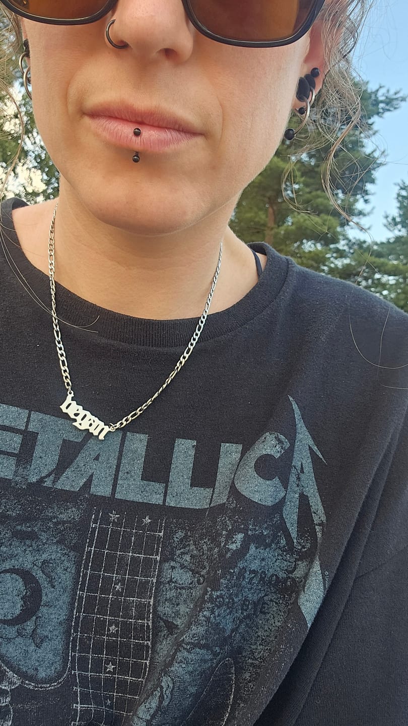 Customer photo review of Old English Name Necklace