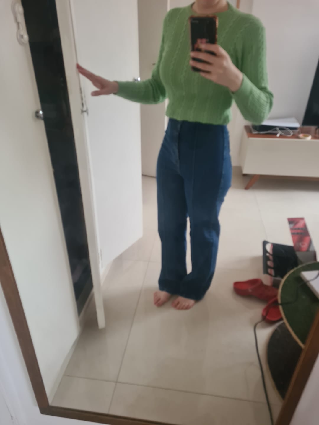 Customer photo review of Calça Jeans Reta Mandacaru Azul Médio