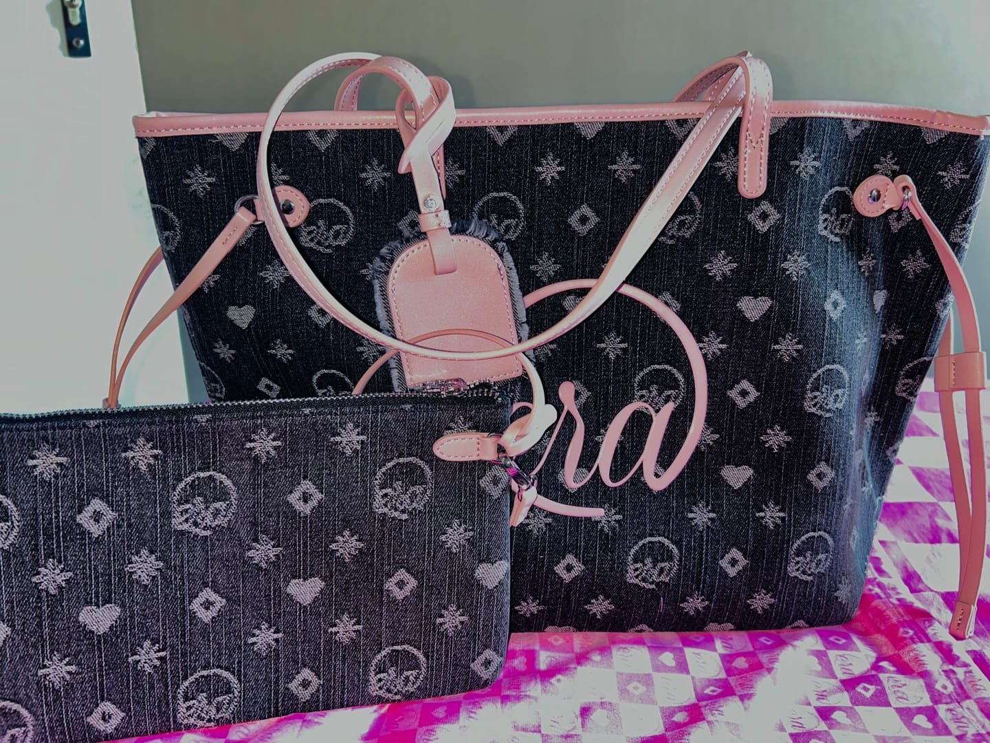 Customer photo review of Pink Muse Denim Tote