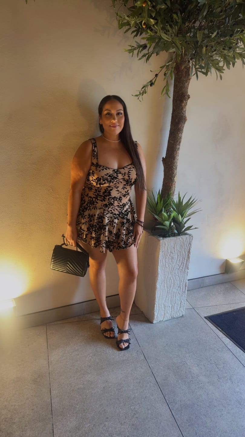 Customer photo review of Bertti Mesh Burnout Flare Mini Dress
